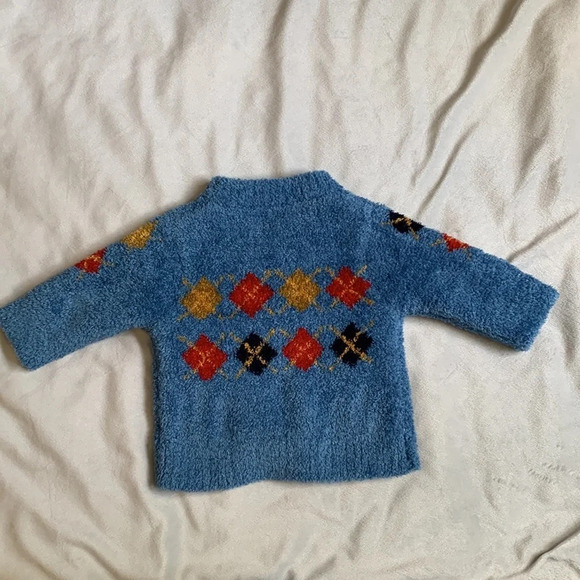 Baby piccolo zip up teddy bear blue argyle sweater 6-12 months cozy - Picture 3 of 4